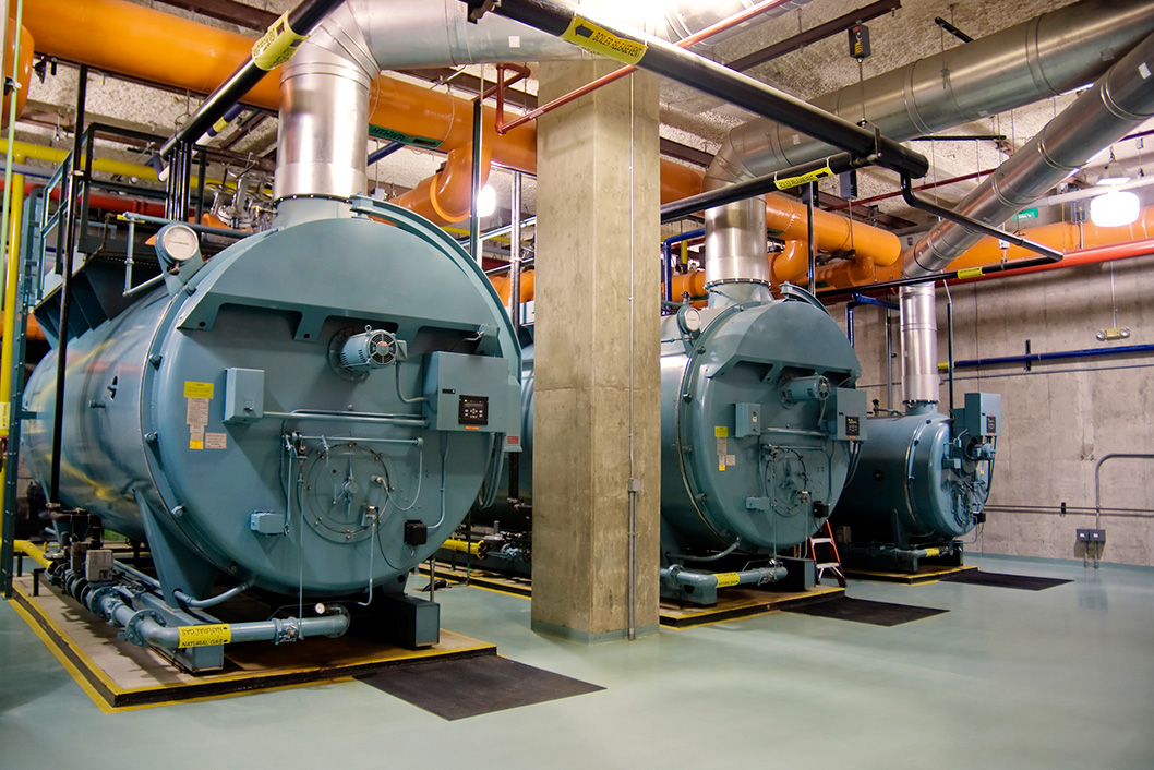 Industrial autoclave boilers in a large warehouse