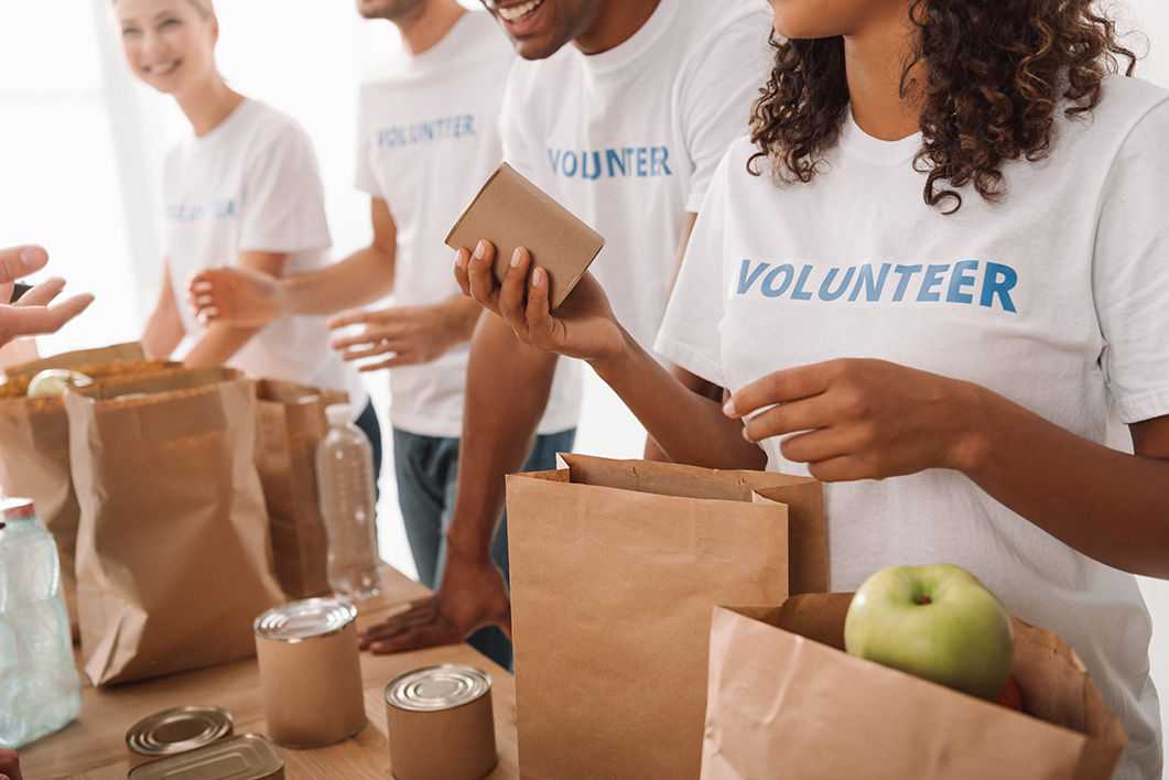 Volunteers working at a food bank