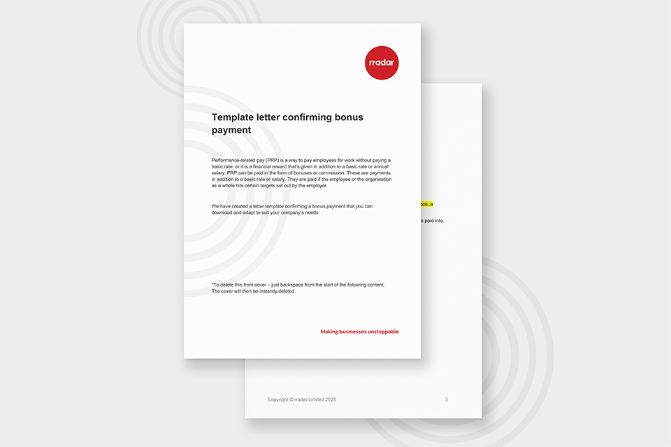 Template letter confirming bonus payment