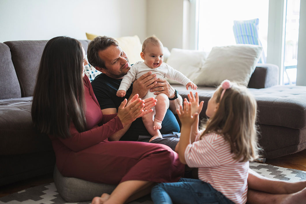 A family sit together